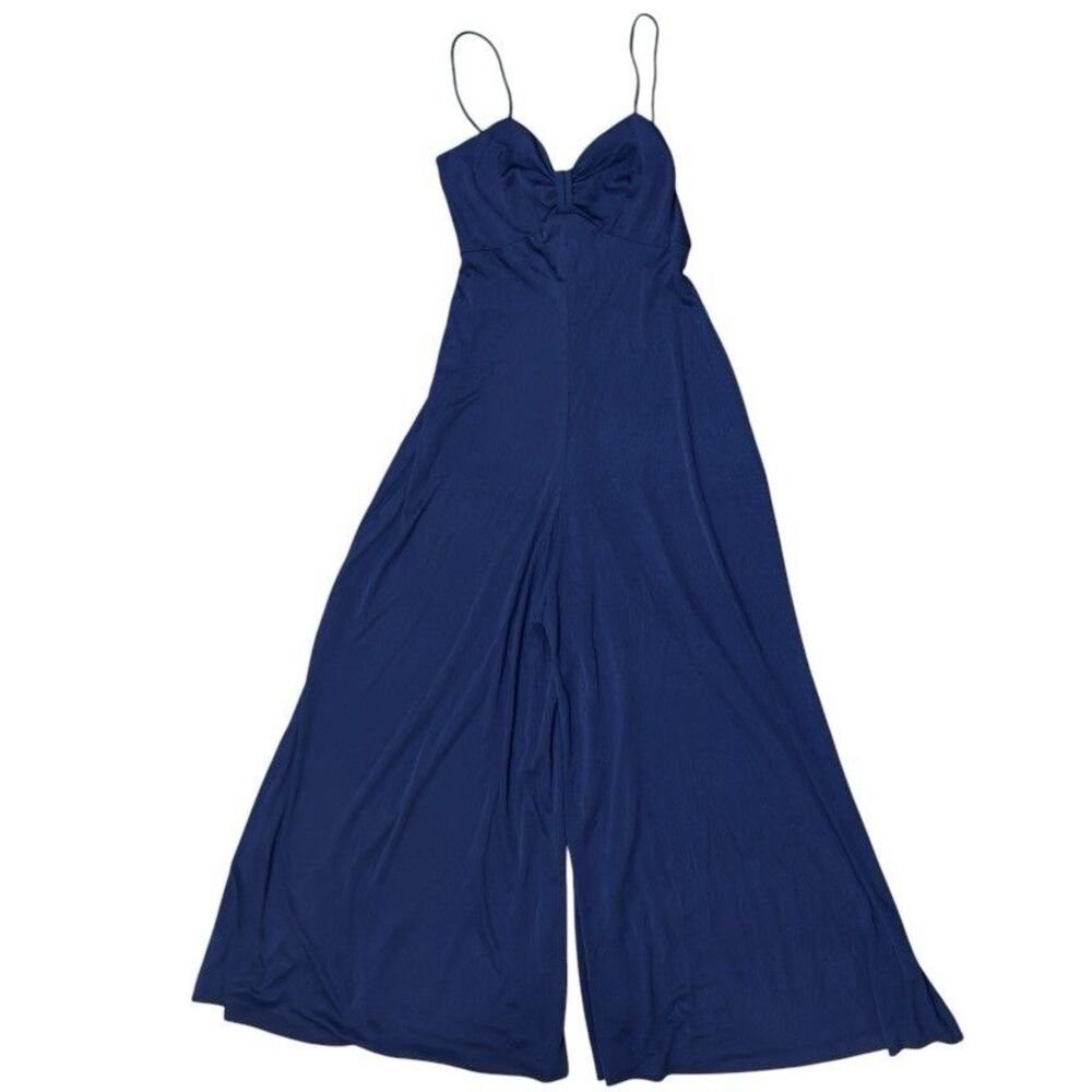 Vintage 70s Wide Leg Jumpsuit Navy Blue Palazzo Pants Disco Glam NOS NWT Retro